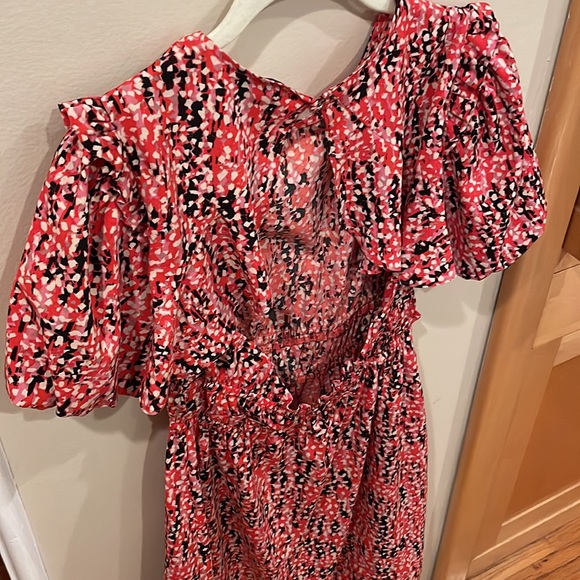 TopShop Red Floral Dress Open Back Abstract Geometric Print Short Sleeve E-waist - Picture 7 of 8